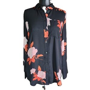 Who What Wear Black Red Floral Button Down Shirt Small